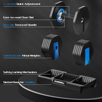 TRIOBLADE 24KG/40KG Adjustable Dumbbells for Saving Place Weights Dumbbells Set 15in1 /17in1 Fast Weight Changes NonSlip Handle Home Gym Strength Training Equipment