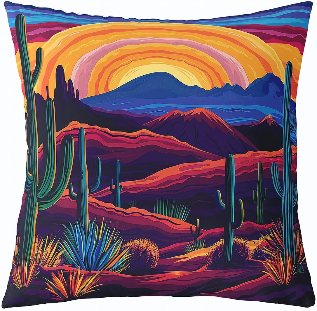 Erosebridal Retro Cactus Pillow Cover 24x24 Inch,Retro Western Wild West Throw Pillow Cover,Abstract Oil Painting Decorative Pillow Cover,Farmhouse Desert Botanical Plants Cushion Case