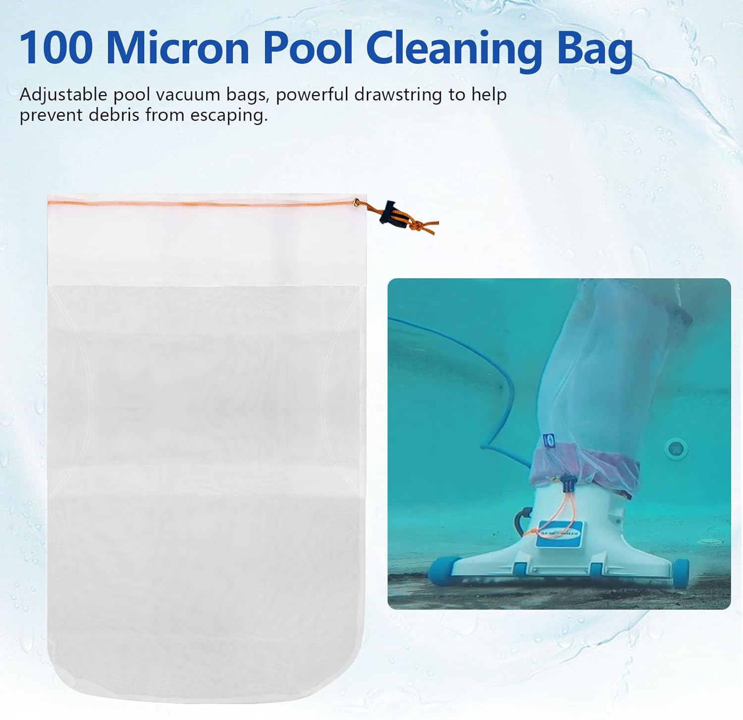 HH1506COMP Standard Bag for Hammer-Head Swimming Pool Cleaner Bag, Pool Cleaning Vacuum Standard Bag, 100 Micron Debris Bag Replacement with Cleat, 2 Pack