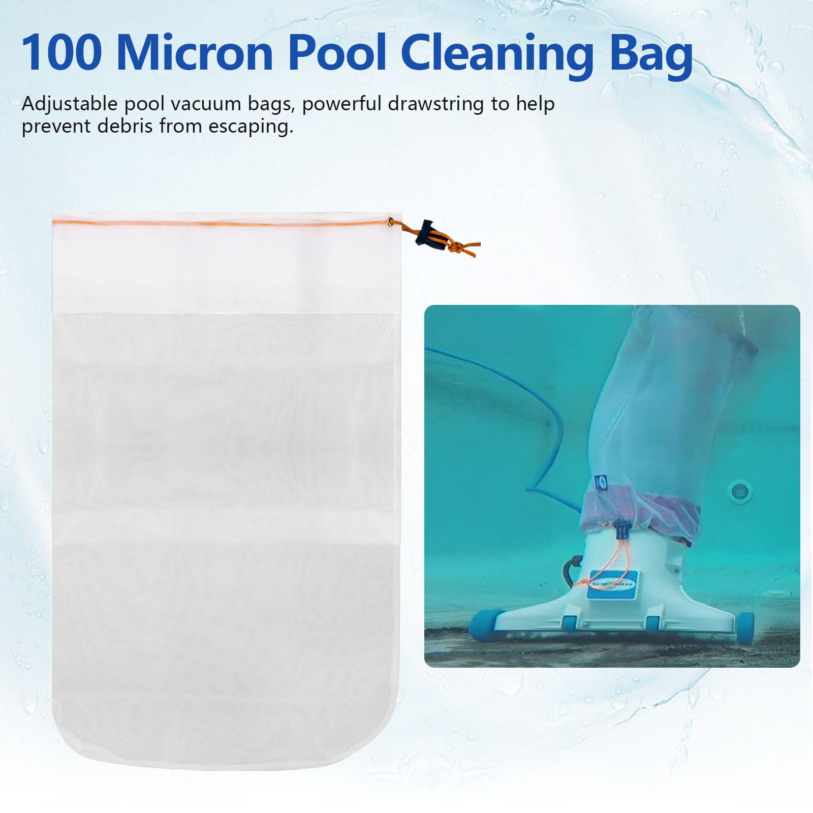 HH1506COMP - Bolsa estándar para limpiador de piscinas con cabeza de martillo, bolsa estándar de limpieza de piscina, bolsa estándar de repuesto de 100 micras con taco, paquete de 2