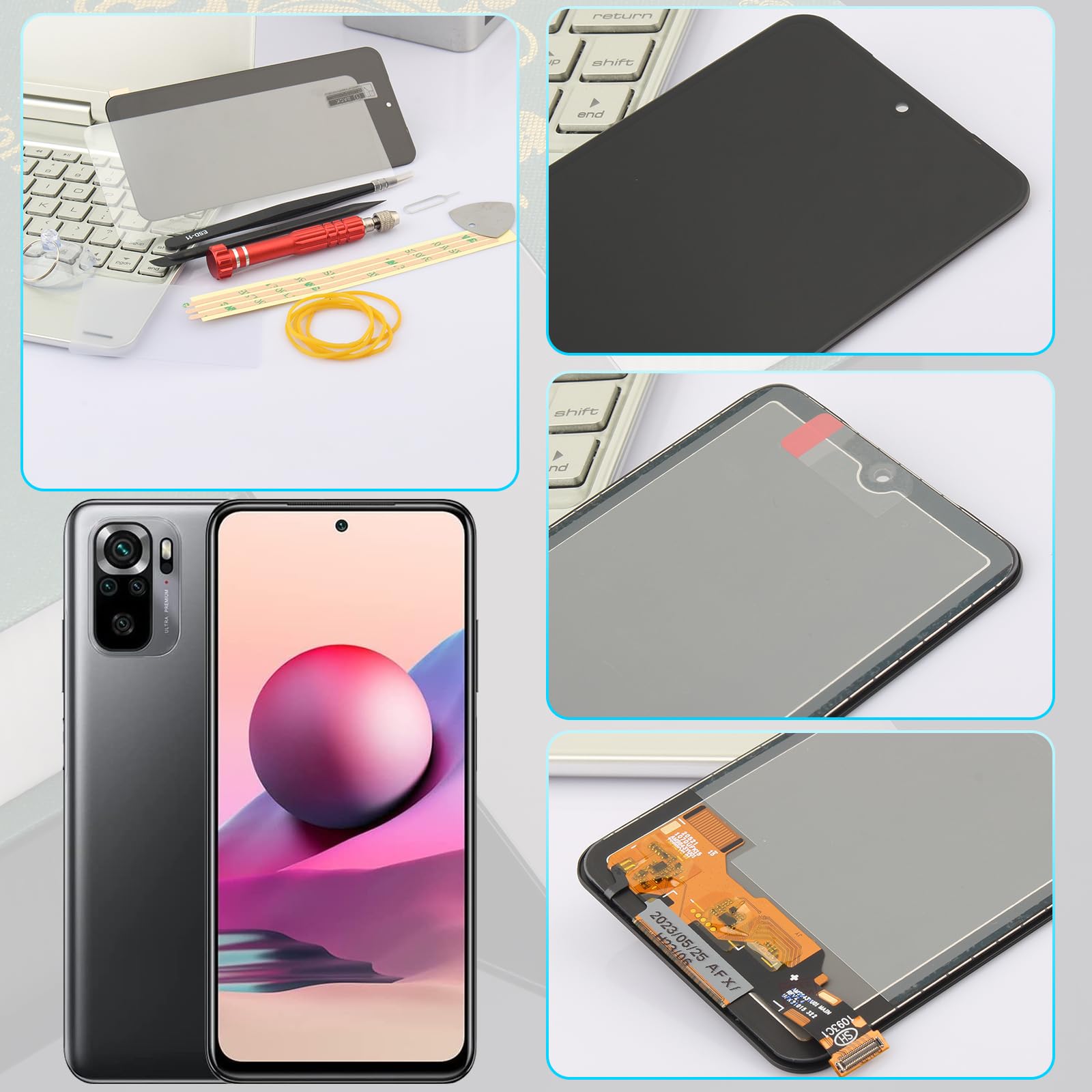 YHX-OU 6,43 inch TFT -Display voor Note 10 4G Scherm Vervanging voor Note 10s 4G LCD Display Digitizer Touch met Gereedschap(Zwart
