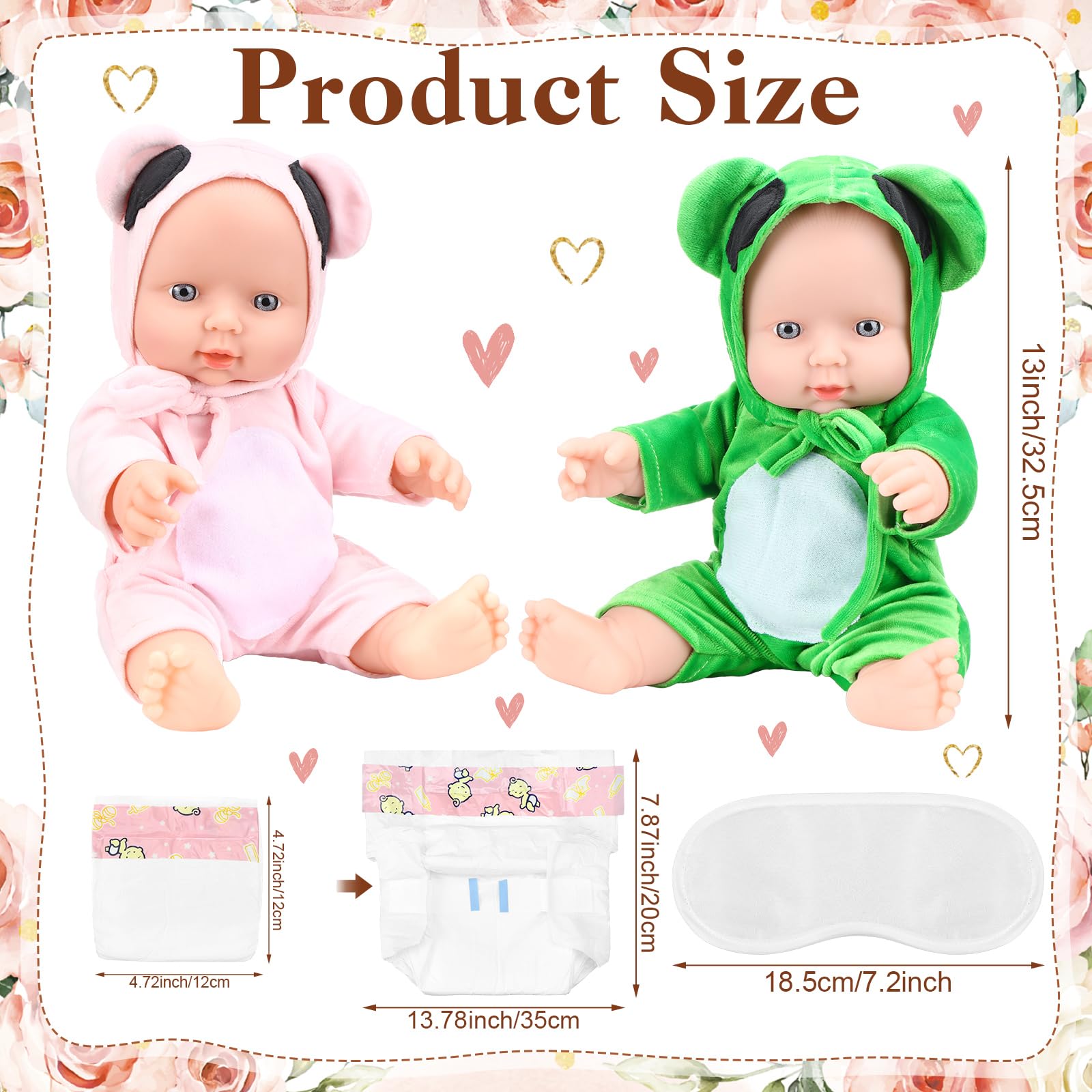 17 Pcs Baby Dolls Set for Baby Shower Game Include 2 baby dolls, 2 eye