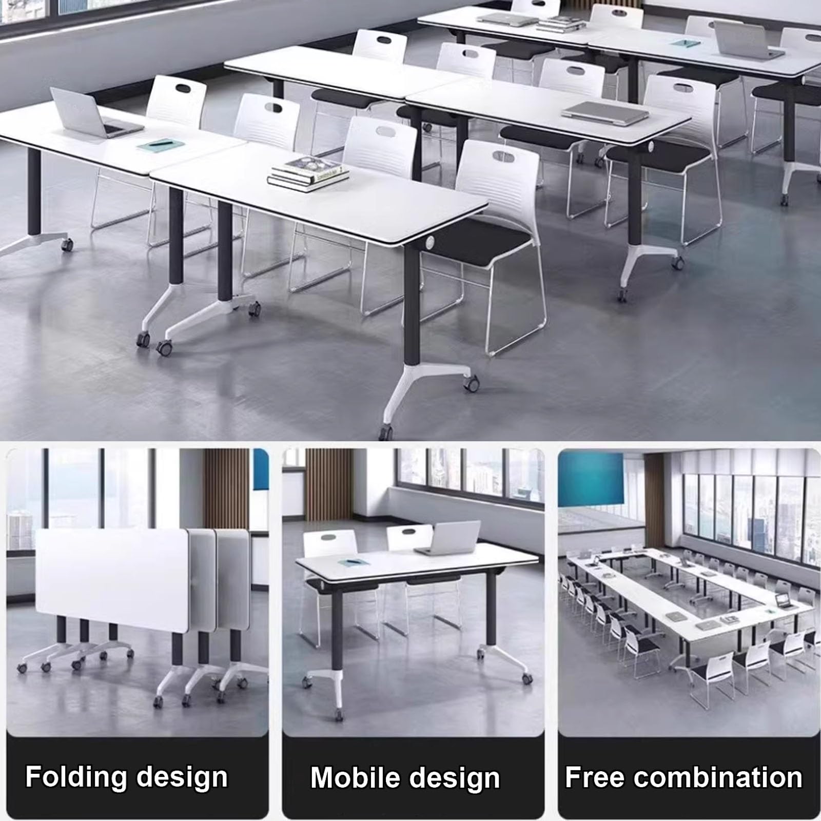 Mesa de conferencias plegable con ruedas, diseño modular de alta carga para reuniones de oficina y seminarios