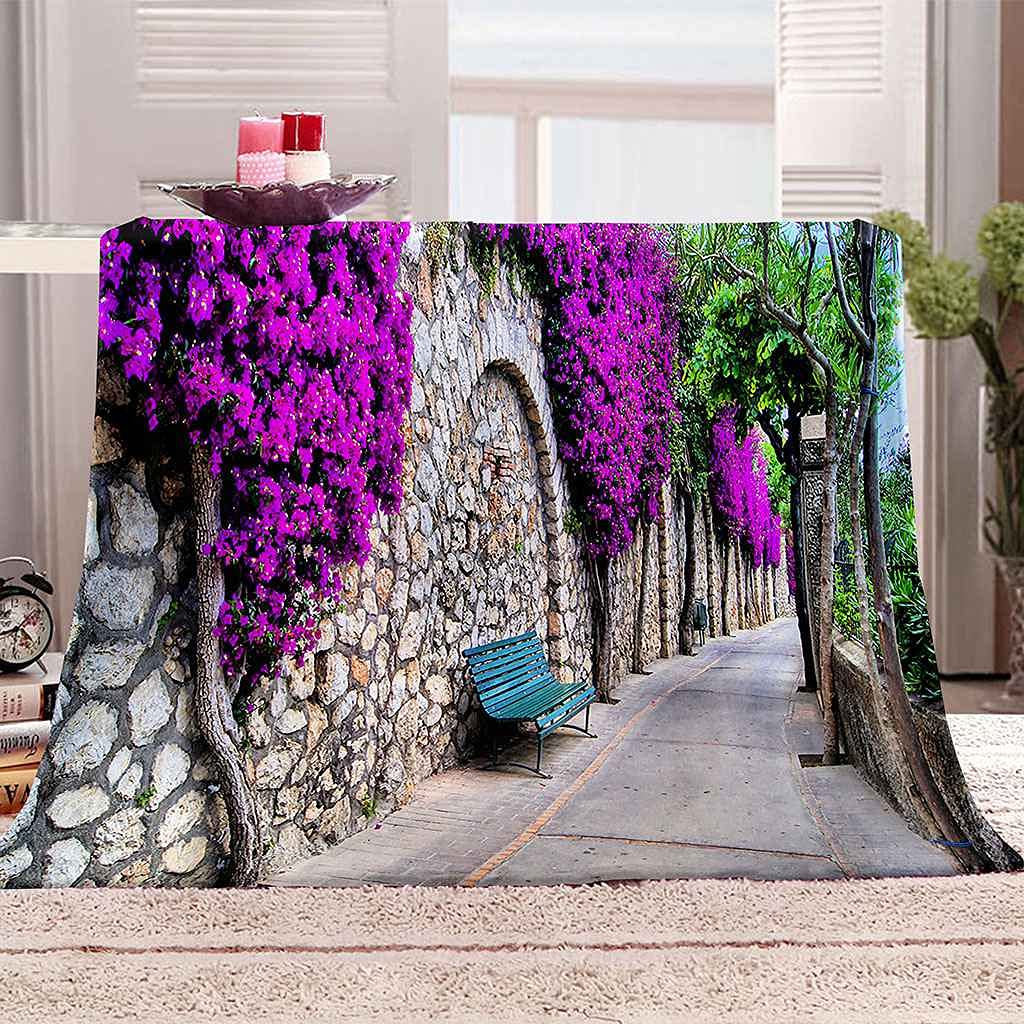 Couverture flanelle mauve motif vigne de fleur 3D plaid canapé lit doux 150x200cm pour toutes saisons