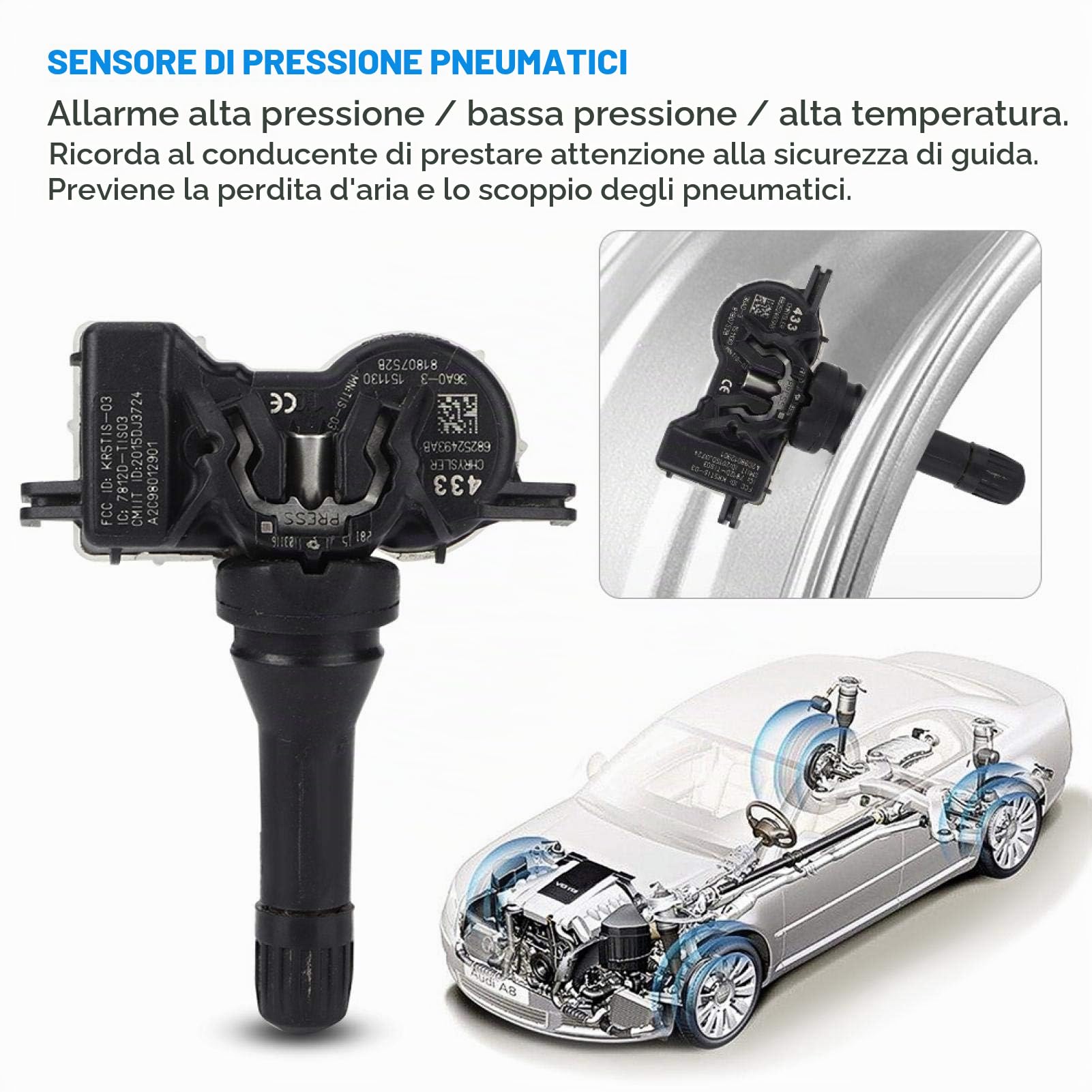 Sensore pressione pneumatici Gorgeri ABS - Sensore di monitoraggio pressione pneumatici TPMS 4 pezzi 68252493AB Adatto a Renegade