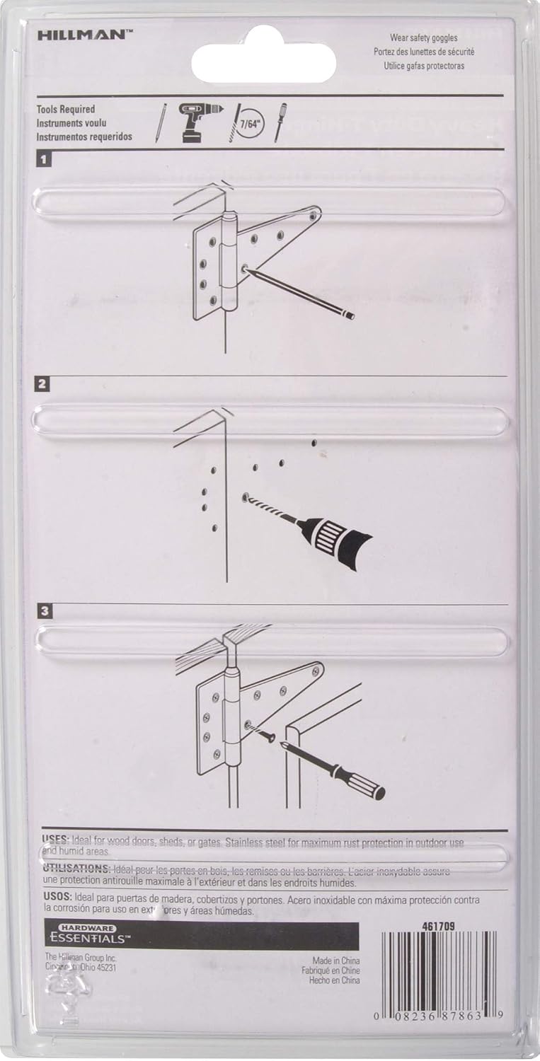 Hillman Hardware Essentials Heavy Duty T-Hinge Stainless Steel 6" 851827