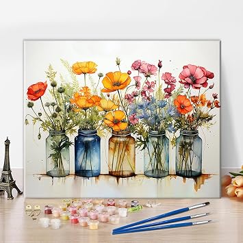 TUMOVO Adult Paint by Number Kits on Canvas, Wild Flowers Paint by Numbers, Simple Painting Paint by Numbers, Flowers Paint by Numbers Kit for Adults Beginner Oil Painting Kits Gift, 16 x20 Inch