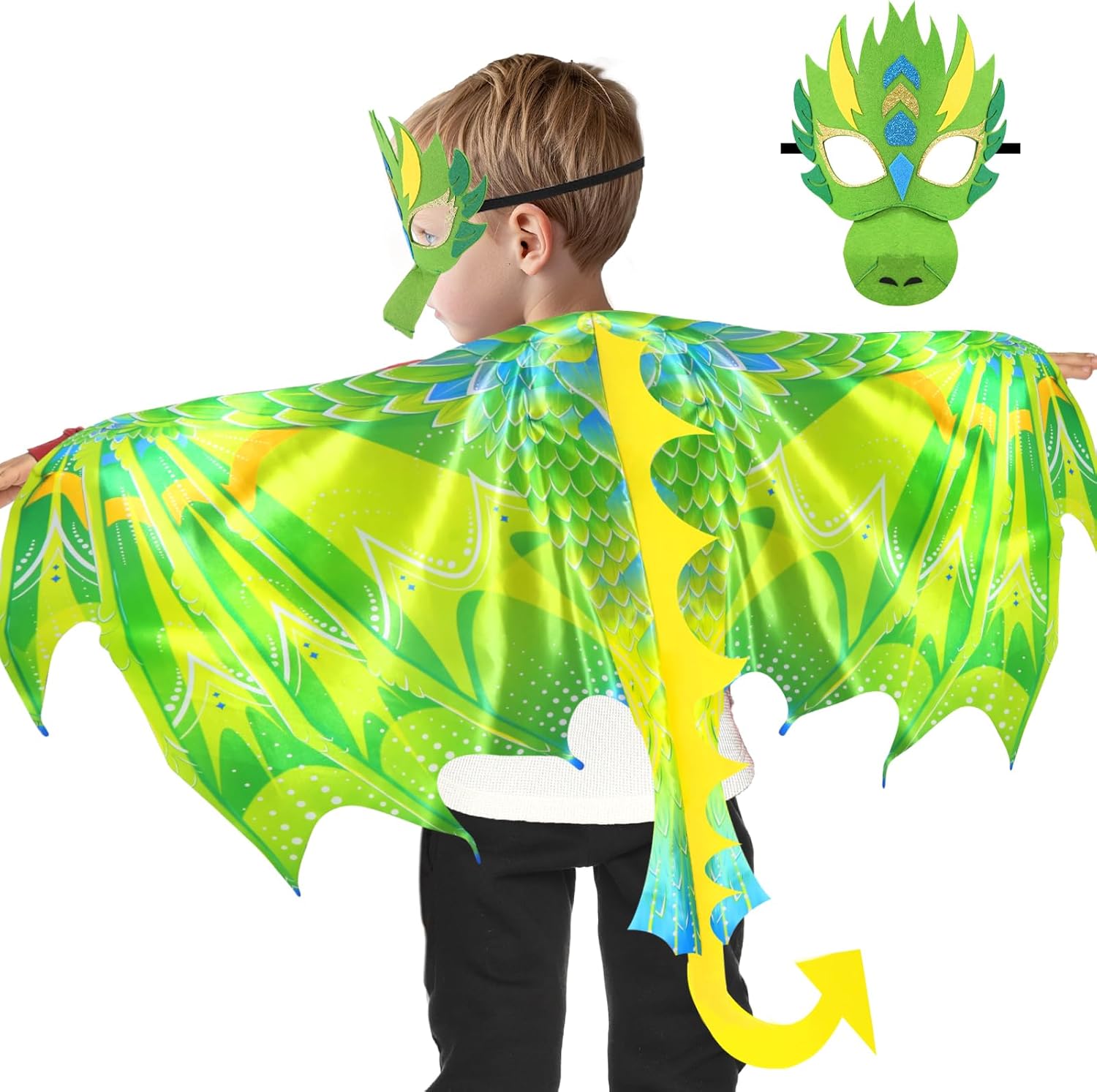 iROLEWIN Dragon-Wings-Costume for Kids 3D Dino Mask Toys, Toddler Dress Up Dinosaur Cape Boys Girls Christmas Birthday Gifts