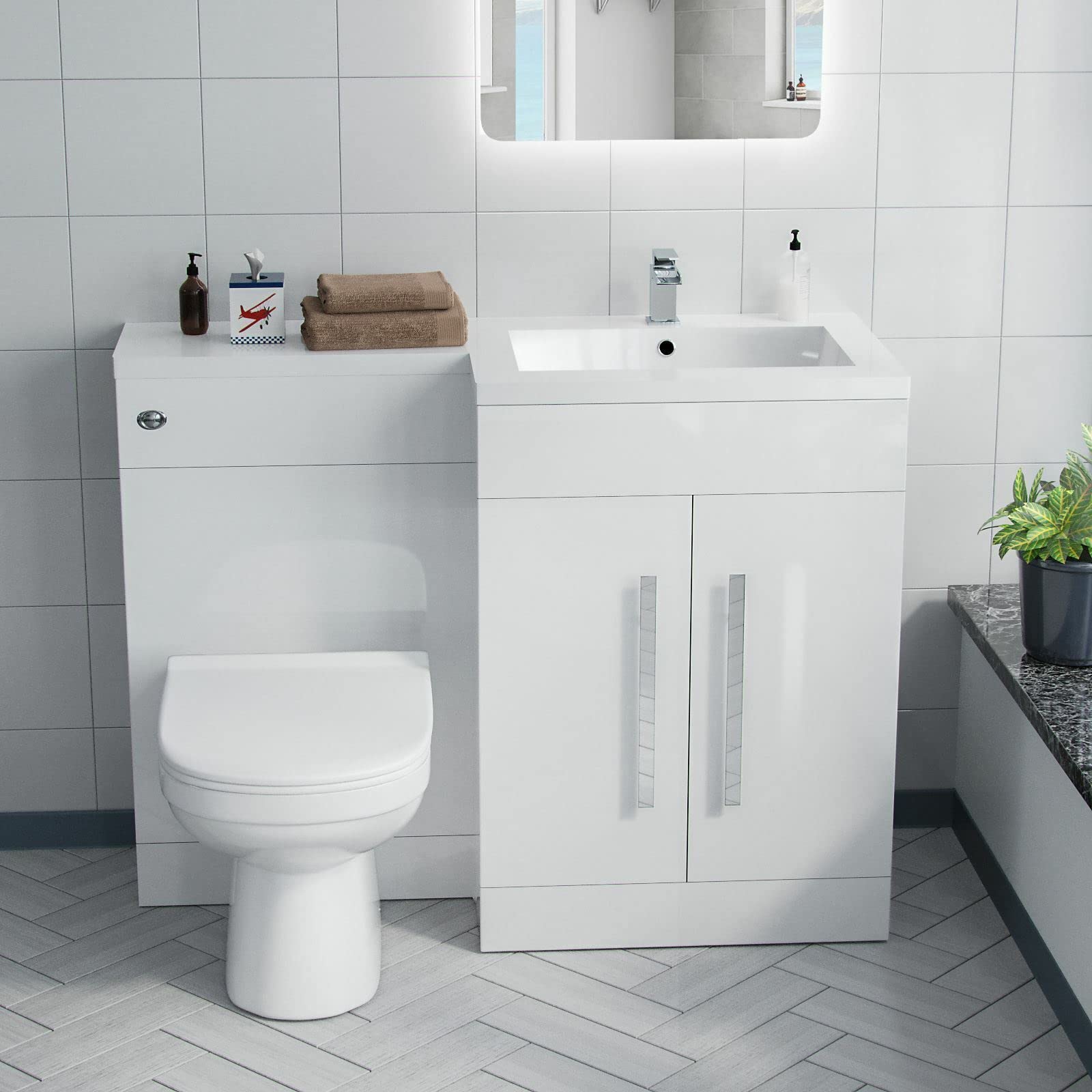 Nes Home Aric RH 1100mm Vanity Basin Unit, WC Unit & Welbourne Back To Wall Toilet White