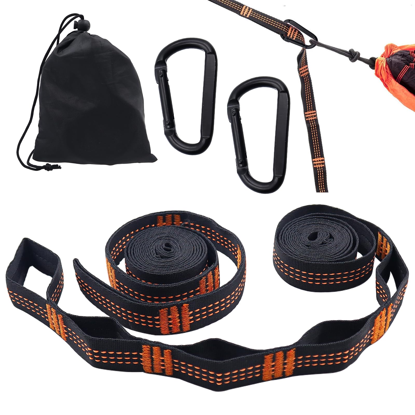 CONNECTION 2 Pezzi Cinghie per Amaca da Campeggio 2 m x 2.5 cm 300 kg con Moschettoni e Custodia