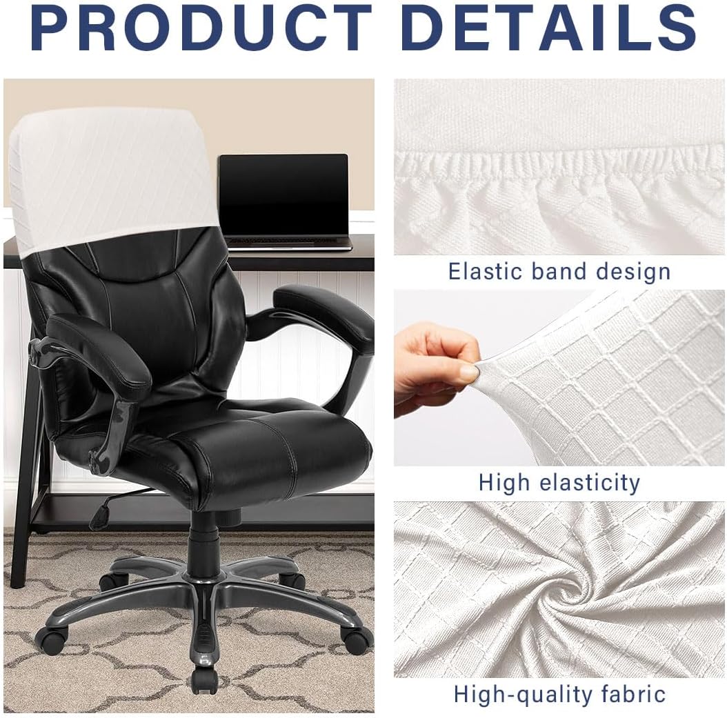 Stretch Office Chair Headrest Cover Jacquard Headrest Slipcover for Office Chairs, Non Slip Head Rest Furniture Protector for High Back Computer Chairs, 4PCS, White