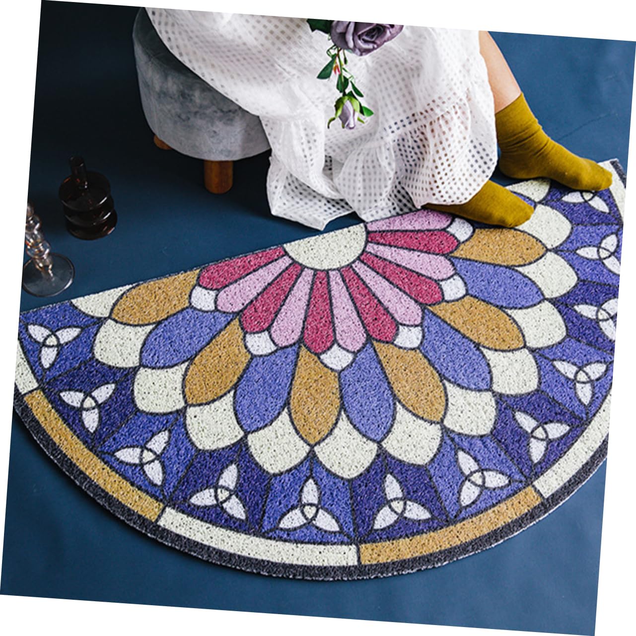 Tapis Semicirculaire Antidérapant en PVC pour Entrée Tapis De Sol Intérieur Et Extérieur Design Créatif 80X40Cm