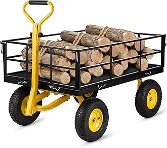 VEVOR Steel Garden Cart, Heavy Duty 1200 lbs Capacity, with Removable Mesh Sides to Convert into Flatbed, Utility Metal Wagon with 2-in-1 Handle and 13 in Tires, Perfect for Garden, Farm, Yard