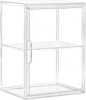 Attelite Large Acrylic Display Case for Collectibles - Stackable Clear Storage Bin w/ 3 Adjustable Layers, Removable Divider & Magnetic Door