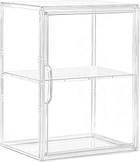Acrylic Display Case for Collectibles, Clear Storage Bin with 3 Adjustable Layers and 1 Removable Divider, Stackable Clear Storage Box with Magnetic Door for Figures, Home or Office,Large