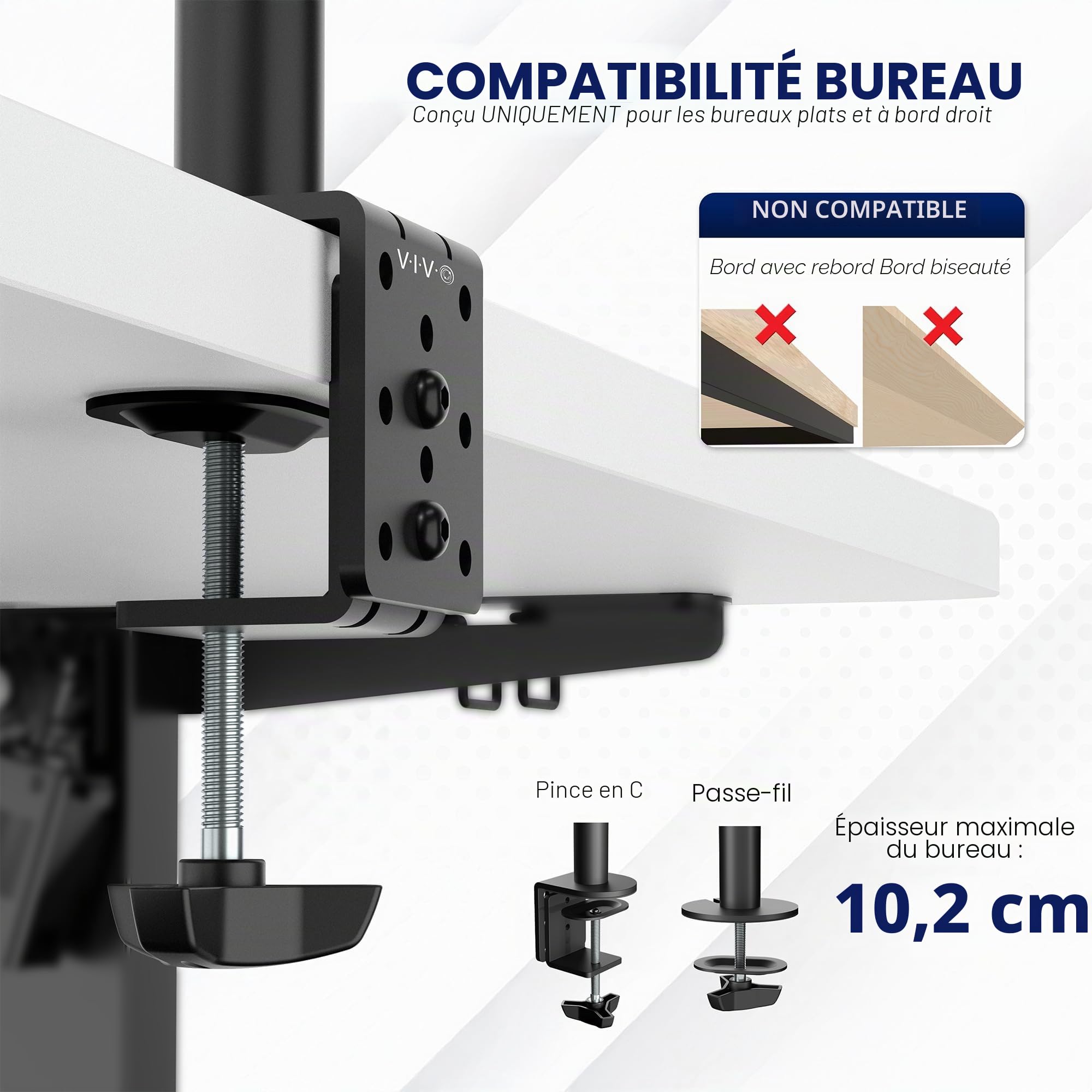 Vivo STAND-V011 Support de Bureau pour écran Simple avec Support de Bureau 39 Pouces Entièrement réglable Inclinaison et Articulation Peut contenir des écrans de 13 à 32" jusqu'à 10 kg avec Montage