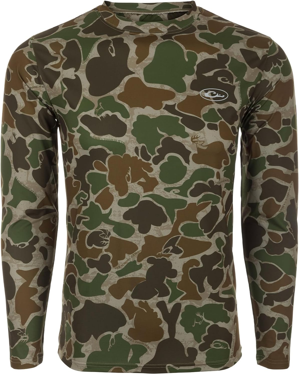 Drake Waterfowl Men's EST Camo Performance Crew Neck Long Sleeve Shirt | UPF 50+ Sun Protection Cooling Hunting Shirt for Men