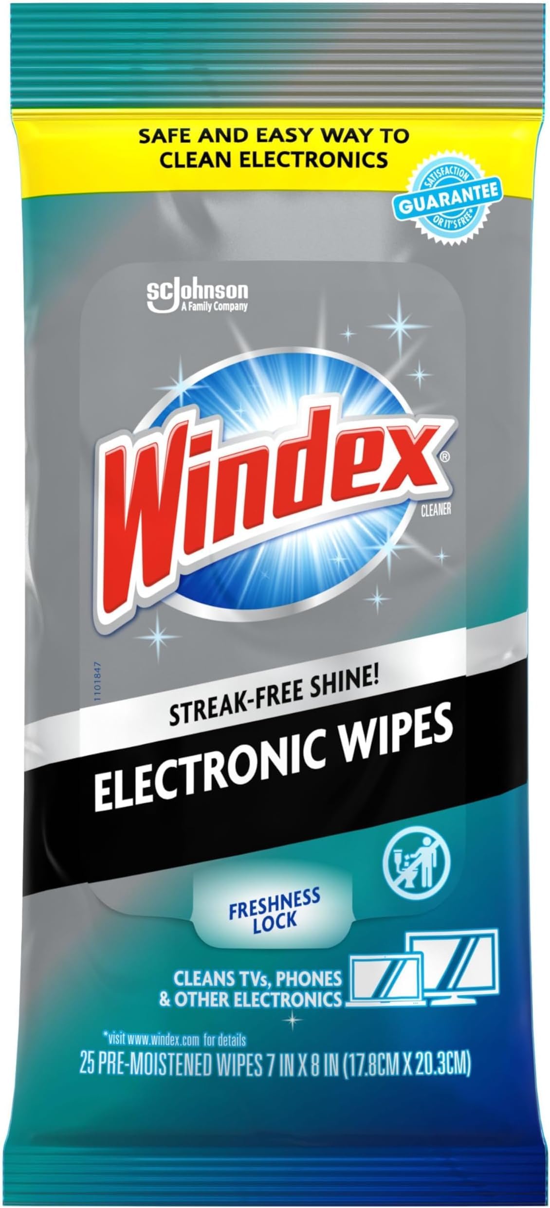 Windex Electronic Cleaning Wipes, Pre-Moistened Screen Wipes for TVs, Phones, and Other Electronics, Resealable for a Freshness Lock, 25 Count (Pack of 12)