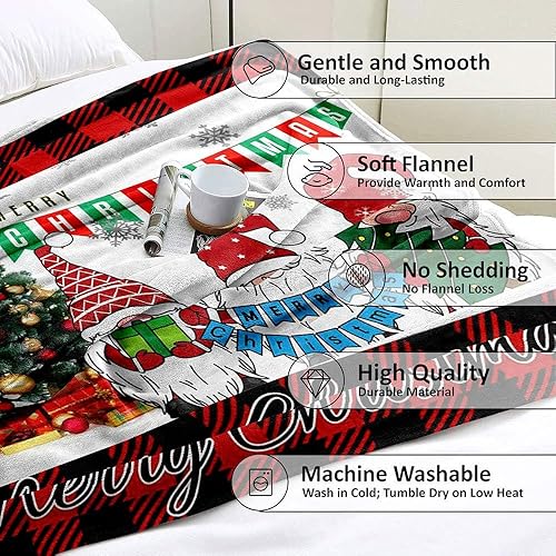 Vista 34 de LUVIVIHOME Manta de Feliz Navidad, bolas de Navidad azules doradas, manta de invierno con copos de nieve, manta individual, acogedora manta cálida