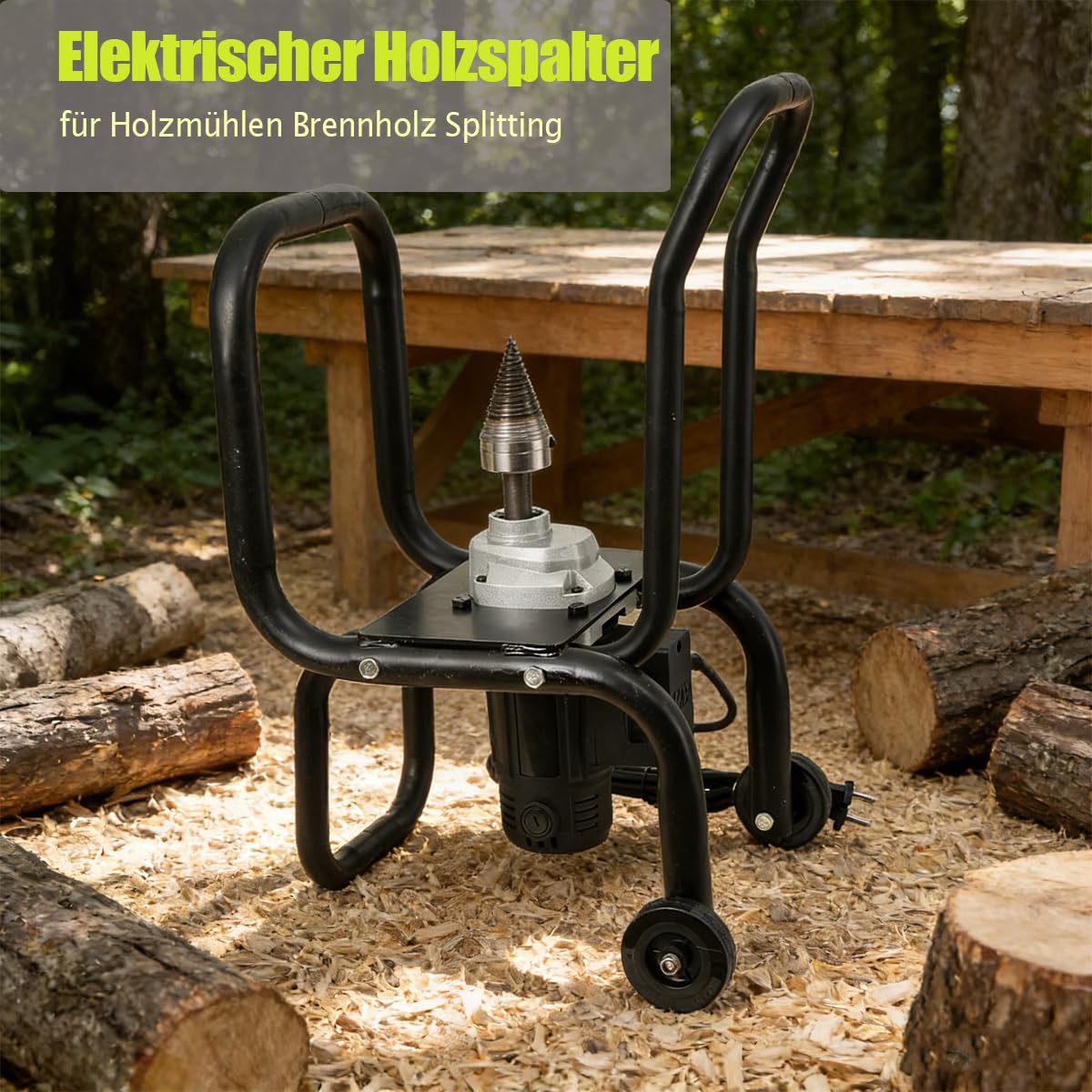 Fendeur de Bûches Électrique 2000W Fendeur de Bois de Chauffage Diamètre de Fendage 200mm, Fendeuse à Bois Diviseur de Bûches Cracker avec 2 Roues
