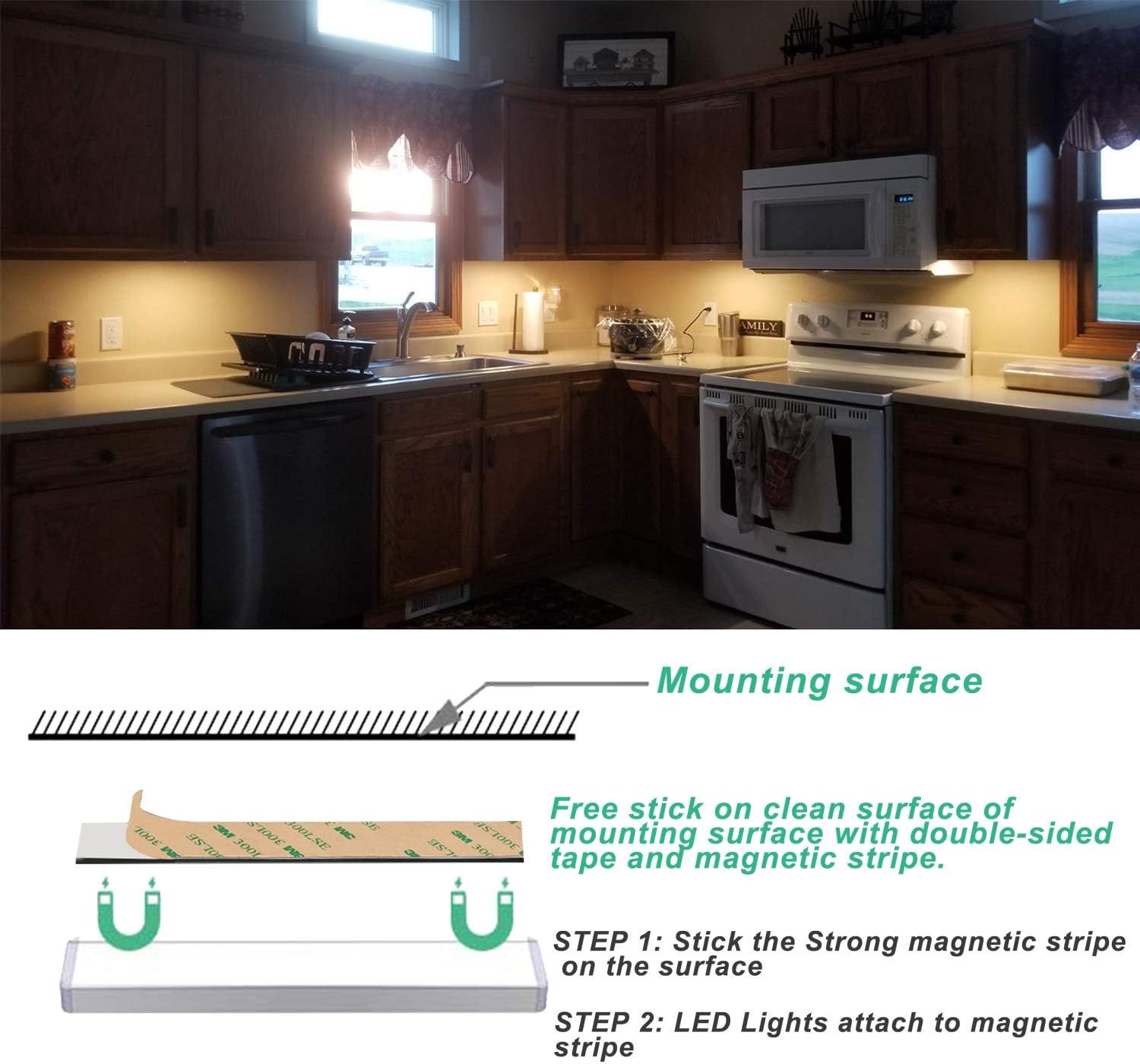 Wireless Dimmable LED Under Cabinet Lights with Remote, 4 Pack