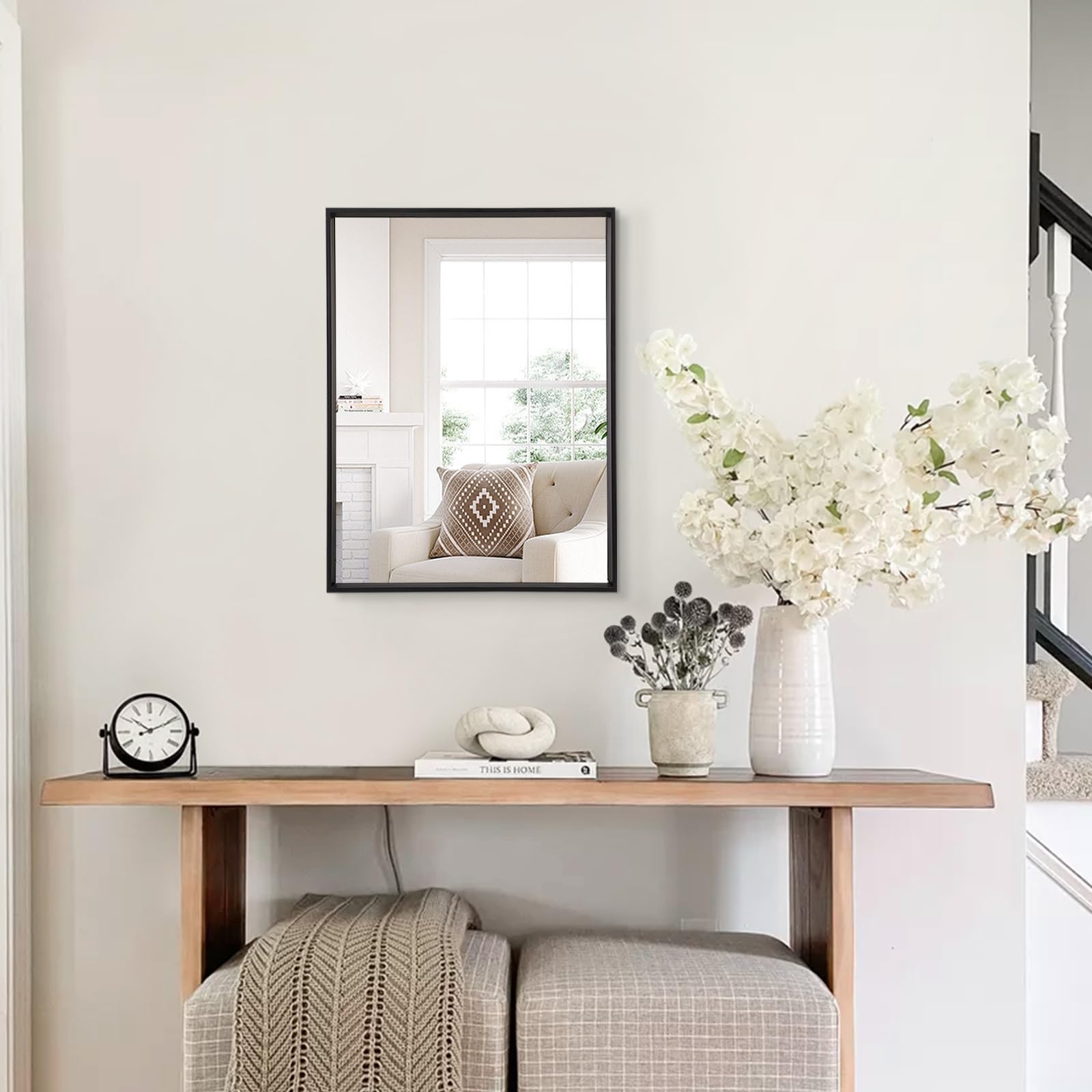 AAZZKANG Wall Mirror Rectangle Metal Framed Mirrors for Wall Modern Hanging Mirror with Aluminum Frame for Bathroom Bedroom Living Room Entryway Home Decor Black