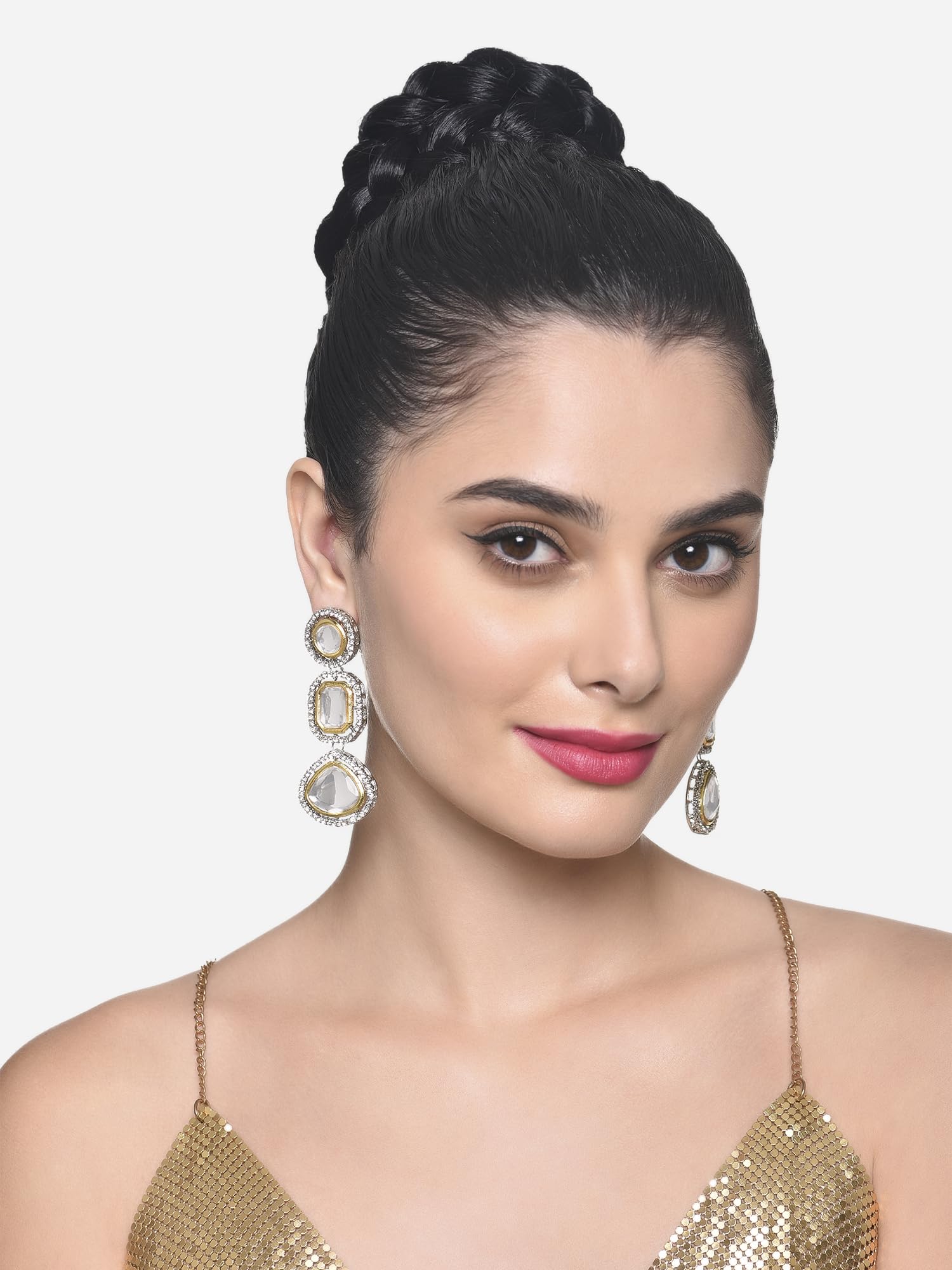 Two Tone Stones & Austrian Diamonds Dangle Earring - ZPFK16497
