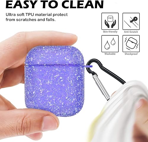 Miniatura 4 de Funda para AirPods de 1 y 2 generación, funda de lujo con diamantes de imitación brillantes con llavero para mujeres y niñas, antiarañazos, TPU