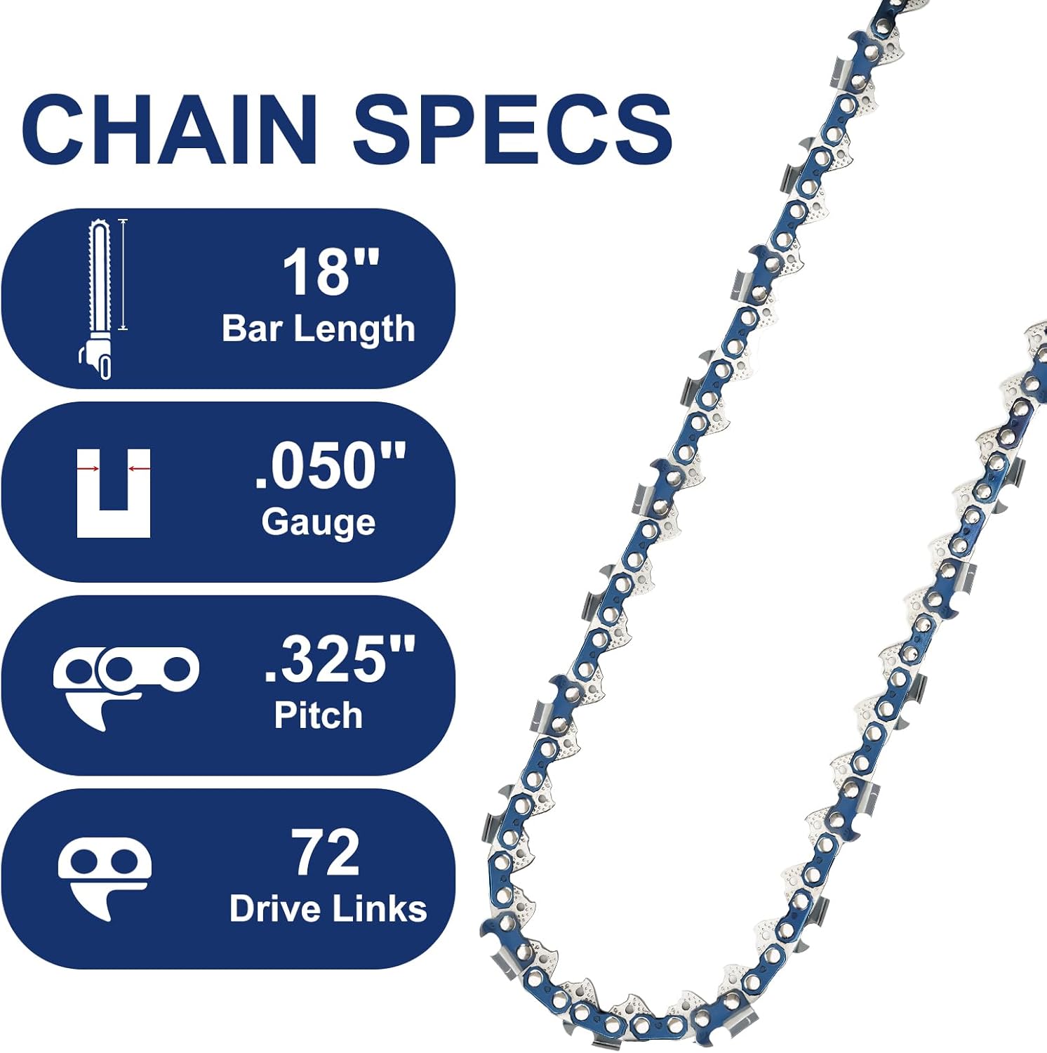 4 Pack 18 Inch Chainsaw Chain 0.325" Pitch .050" Gauge 72 Drive Links, Fit for Husqvarna X-Cut SP33G 72 435, 440, 445, 450R, 543XP, 545 (MIII) 581643672, Echo CS-400,Oregon 20LPX072G M72 H72