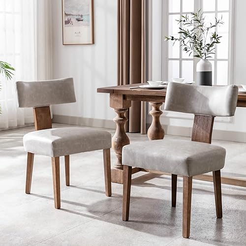 Miniatura 2 de Juego de 2 sillas de comedor modernas, cómodas sillas laterales tapizadas con patas de madera, sillas de comedor de piel sintética con respaldo
