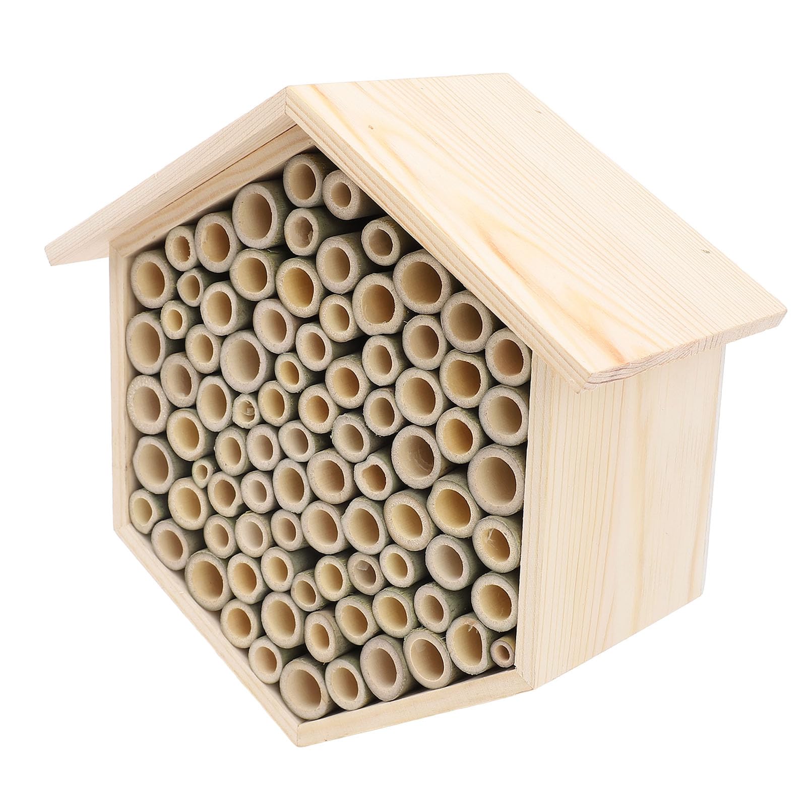 Topyond Hexagonal Bee House, handgefertigtes Holzbienenhotel für Garten, zieht Bestäuber, Mason Bee House mit Röhren, Outdoor Bee Hotel für Garten, Bienenbox für Mason Bees an