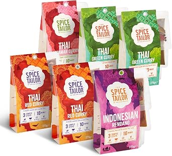 The Spice Tailor - Asian Curry Cooking Sauce Kit 6-Pack Mixed Selection - Thai Green, Thai Red, Massaman & Indonesian Rendang Curries