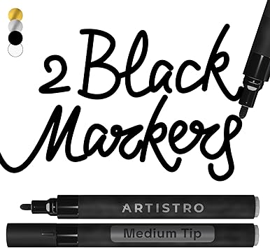 ARTISTRO 2 Black Acrylic Paint Markers - 3mm Medium-Tip Paint Pens - Perfect for Crafting, Art Projects, More