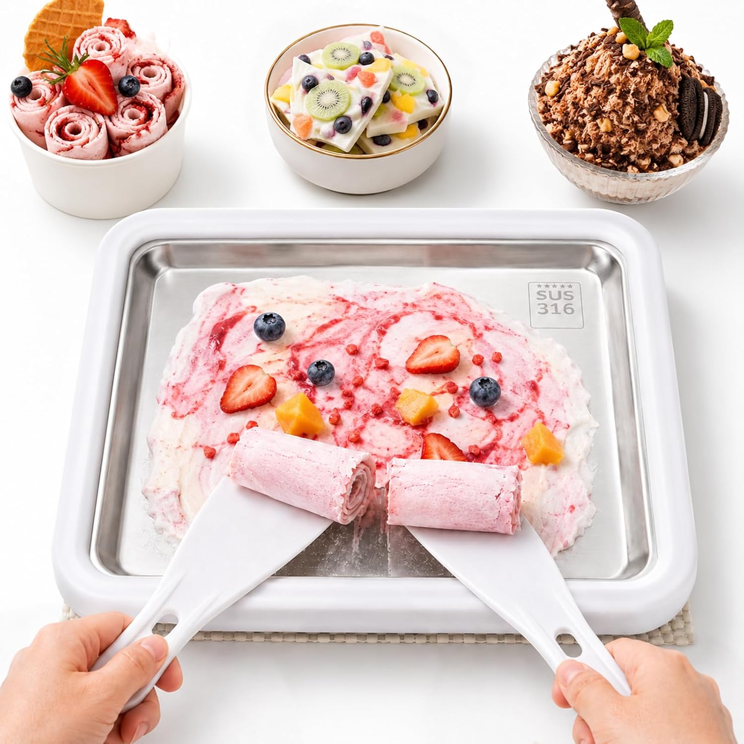 Rolled Ice Cream Maker, Instant Freeze Tray Ice Cream Maker,Homemade DIY Ice Cream Rolled Maker for Fun Family Activities, Rolled Ice Cream Tray for Yogurt, Sorbetand and Gelatod, White
