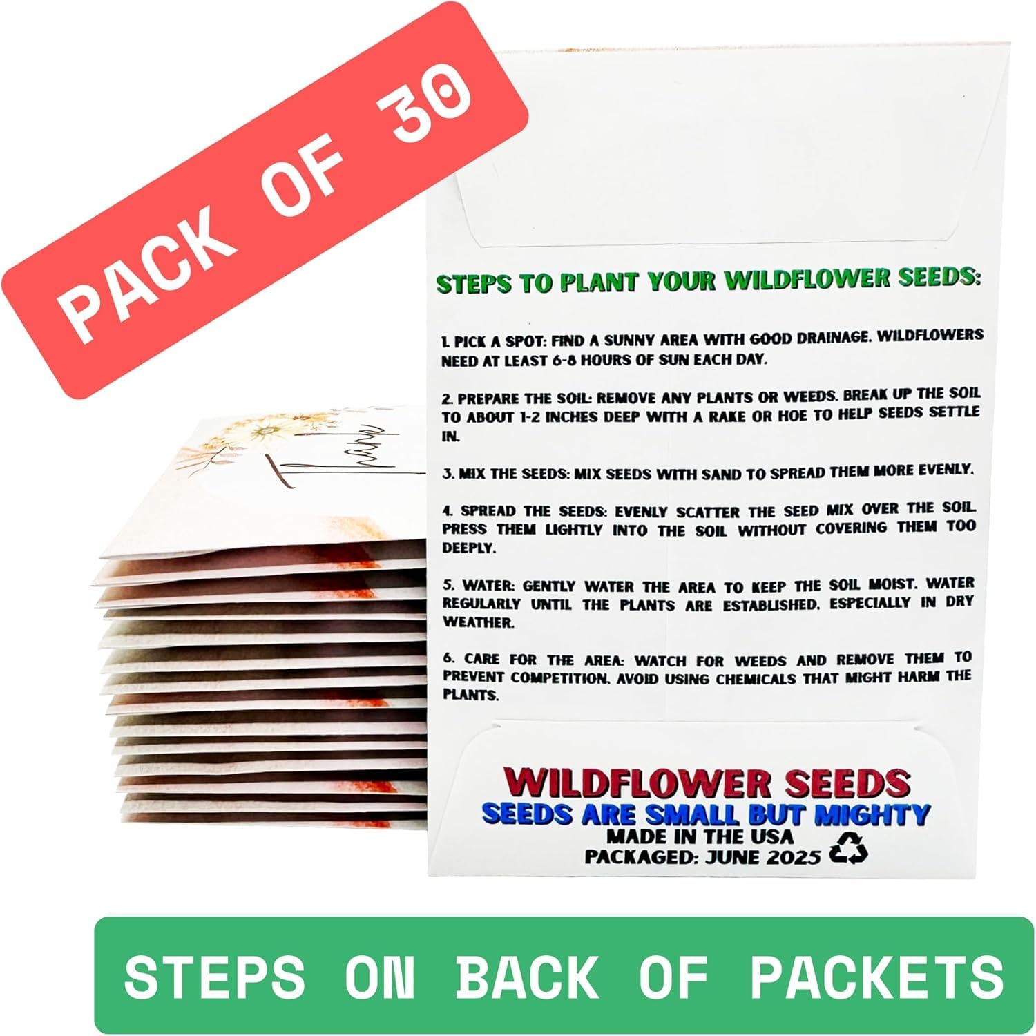 Wildflower Seed Packets Thank You Bunches Party Favors (Pack of 30) Express Gratitude Prefilled with Wildflower Seed Mix, Great Addition or Alternative to Thank You Cards (Beige Cursive)