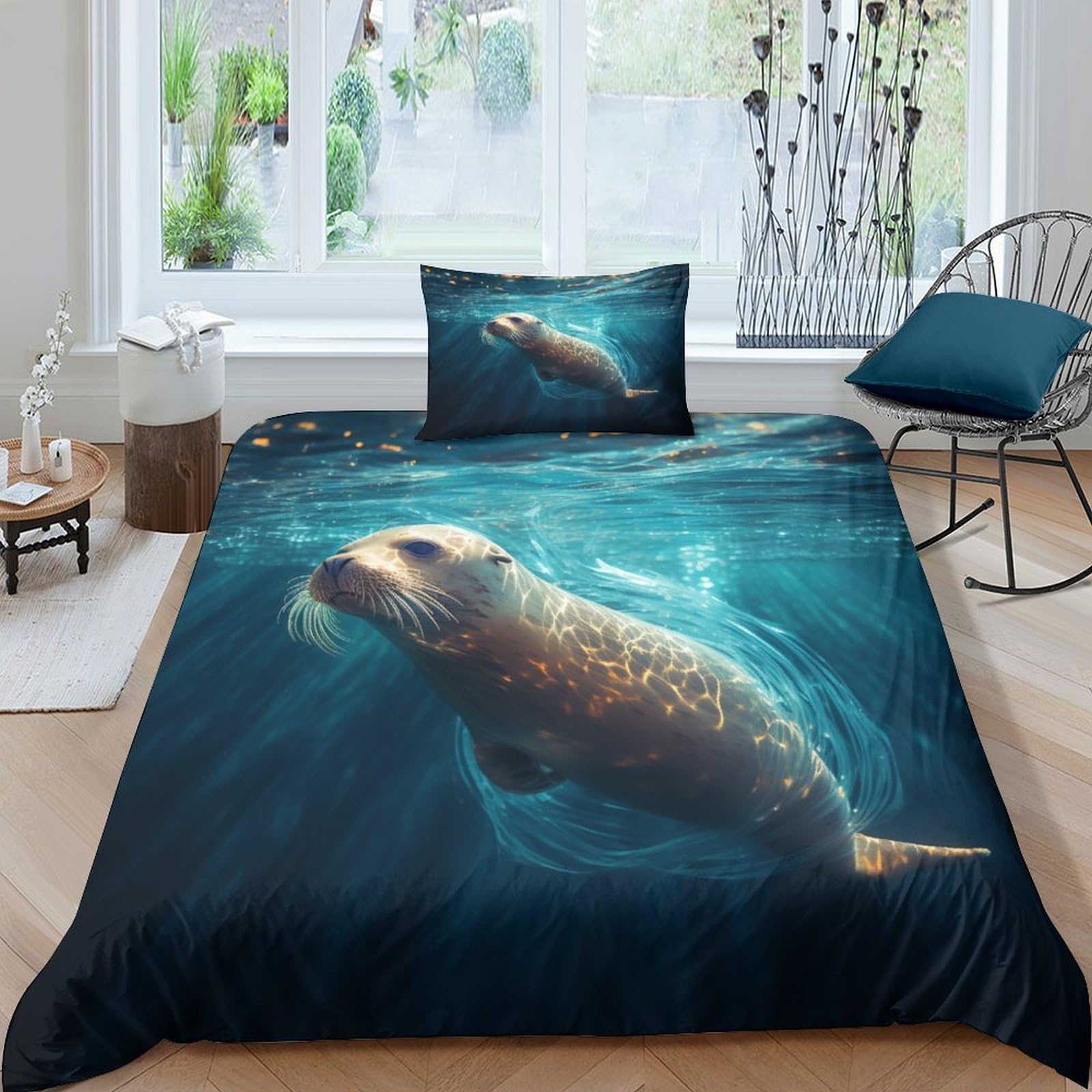 Parure de lit 135x200 cm Walrus 3 pièces en microfibre douce avec fermeture éclair