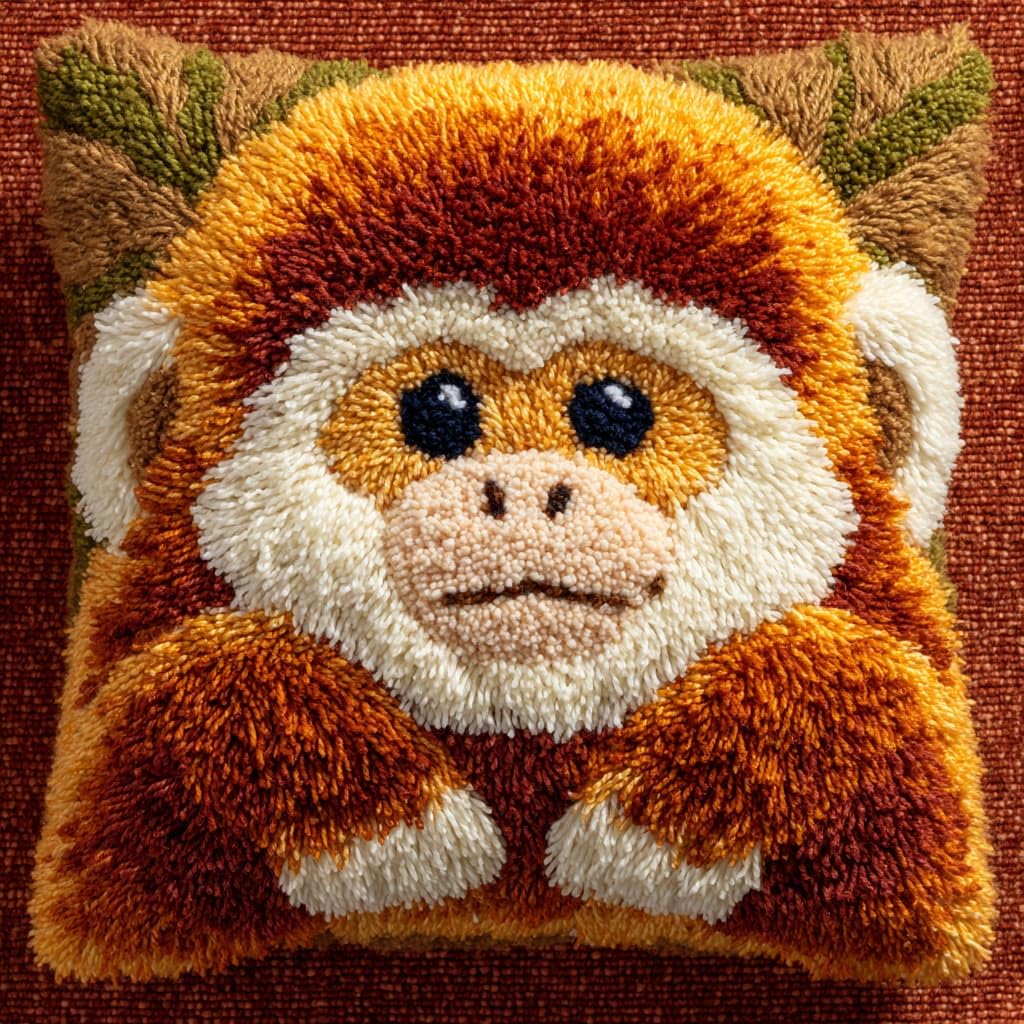 WallustrioaW Latch Hook Kits DIY Throw Pillow Cover,Animals Monkey