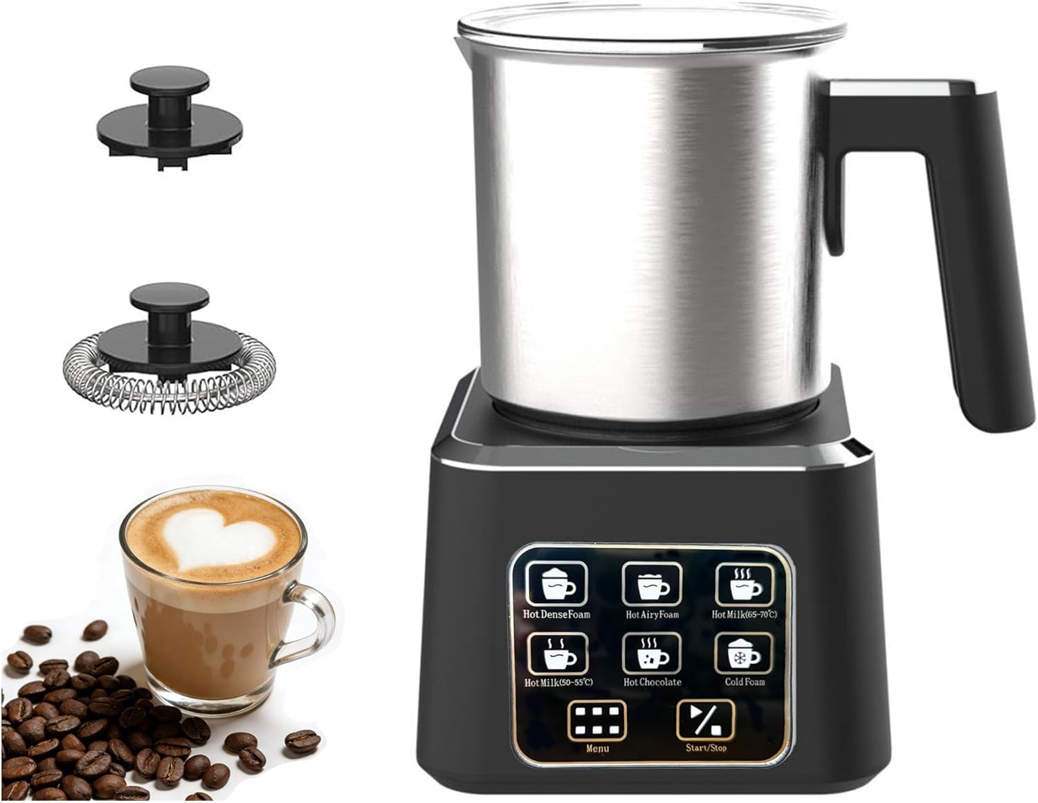 Electric Milk Frother and Steamer, 6-in-1 Automatic Milk Frother Machine with 500ml Milk Warmer, Hot & Cold Froth for Coffee, Latte & Hot Chocolate, Stainless Steel