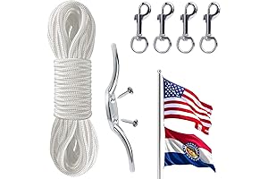 50 FT Flag Rope and Clips Kit for Up to 25 FT Poles