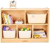 wingyz Wooden Storage Shelf Organizer, 5-Section Montessori Kids Toy & Book Shelf, Solid Wood Cabinet for Kids Rooms, Playroom, Classroom, Nursery, Preschool Furniture - Natural