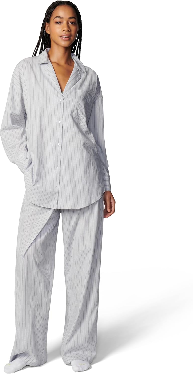 florence by mills Women's Morning Bliss Poplin Long-Sleeve Button-Down Sleep Shirt