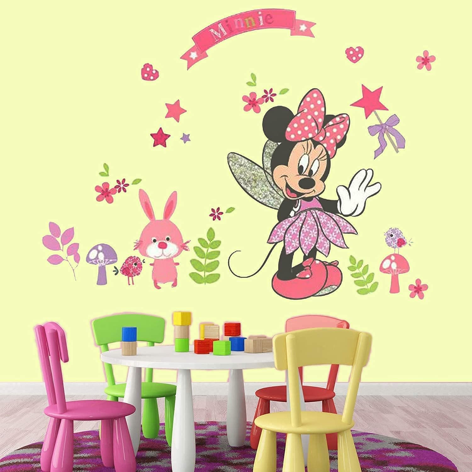 Large Mickey and Minnie Mouse Wall Decals for Kids Baby Bedroom Nursery, Disney Mirror Window Walls Stickers Removeable Vinyl Cartoon Peel and Stick (Minnie Pink) - Image 5