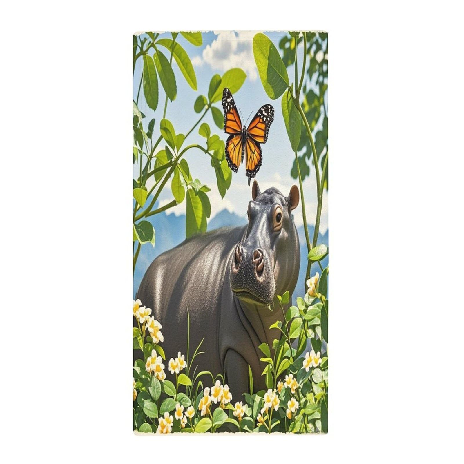 FekiLoot Butterfly and Hippo Bath Towel Super Soft Highly Absorbent Bath Towel Fashion Quick Drying Bathroom Towel Soft Large Fingertip Towels for Bathroom Gym Travel Camp Pool