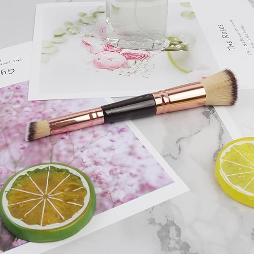 Miniatura 6 de Brocha de base de doble punta Kabuki cepillo corrector ideal para líquido, polvo, crema, mezcla, pulido, corrector dorado