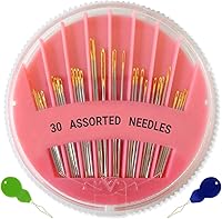 JekiiNova 30 Pack Large Eye Hand Sewing Needles Assorted Sizes - Stainless Steel Kit with Threader & Pink Organizer for Easy Sewing, Repairs, Embroidery