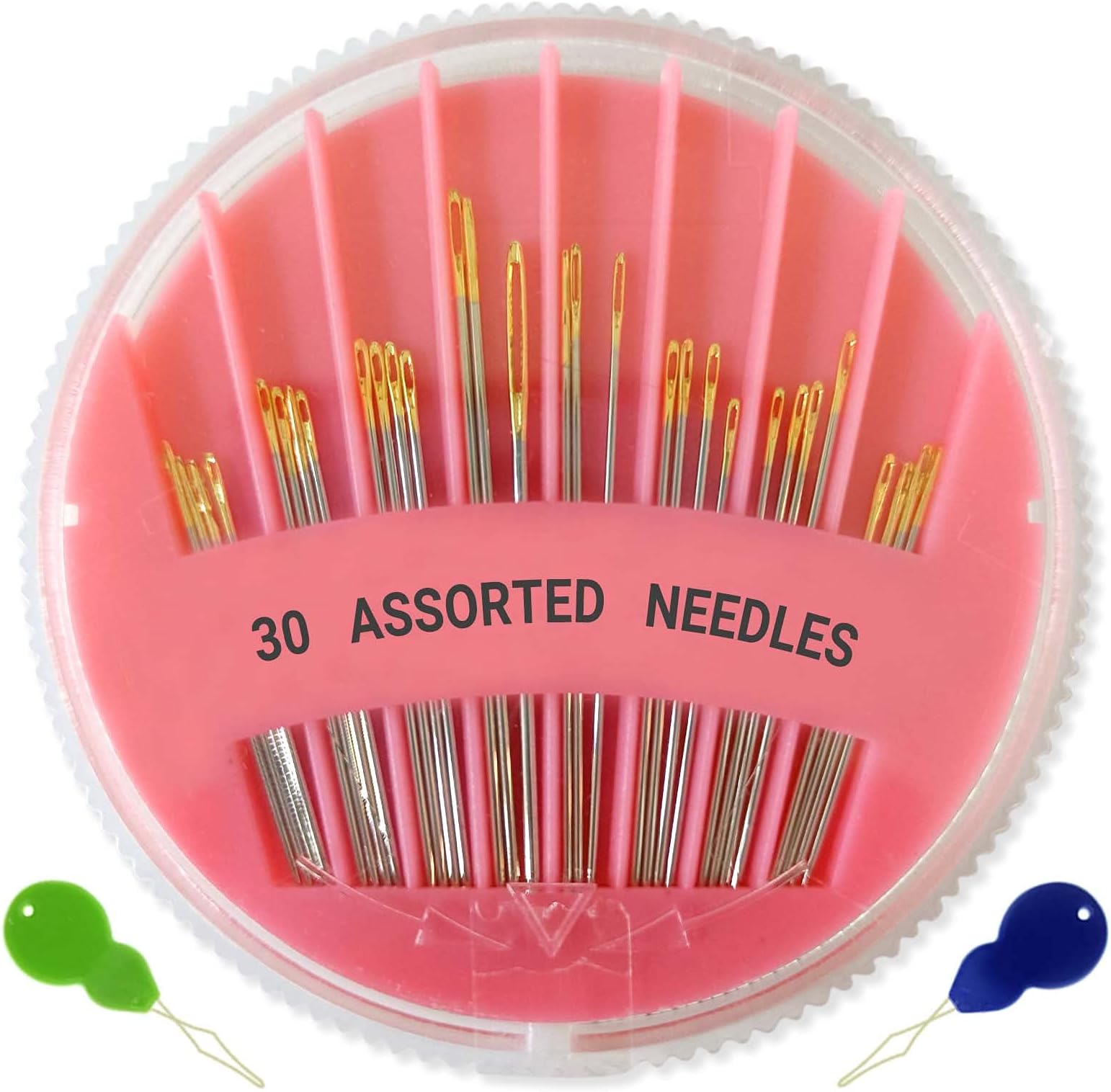 30 Pack Premium Hand Sewing Needles, Assorted Sizes, Large Eye Stitching Needles for Sewing, Repair & Embroidery