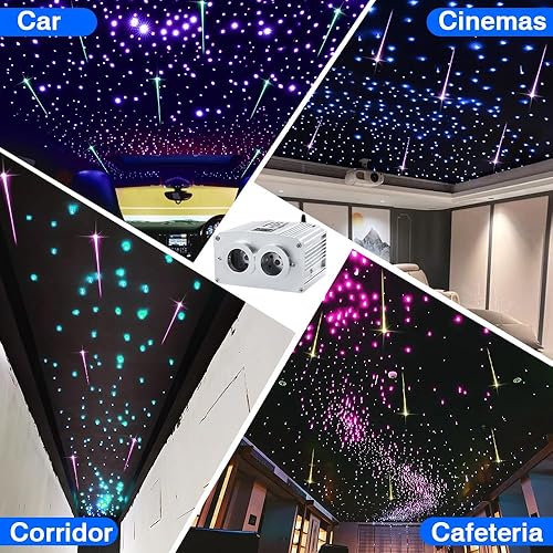 Miniatura 4 de Kit de luces de fibra óptica parpadeantes de doble cabezal de 16 W, Bluetooth RGBW LED Starlight Headliner Kit para techo de coche, hogar, estrella,