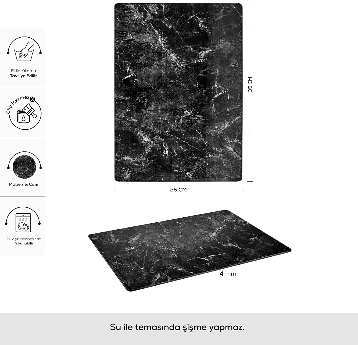 Karaca Ayaz Cam Kesme Tahtasi, Siyah