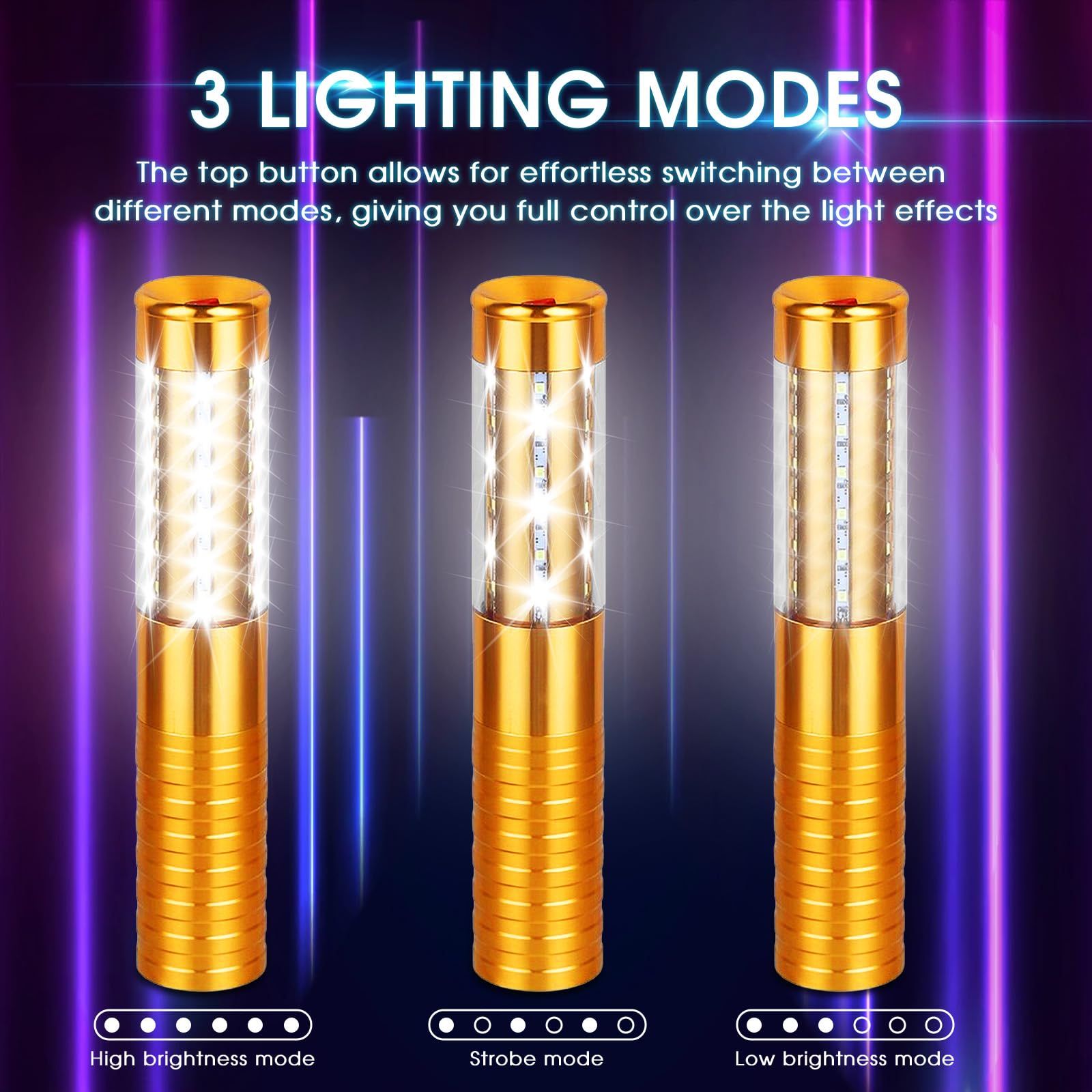 4 Pieces LED Strobe Baton Light Bottle Service Lights Bright Rechargeable Champagne Bottle Handheld Light Topper for Bar Nightclub Wedding Party Concert ?Gold? (Gold)