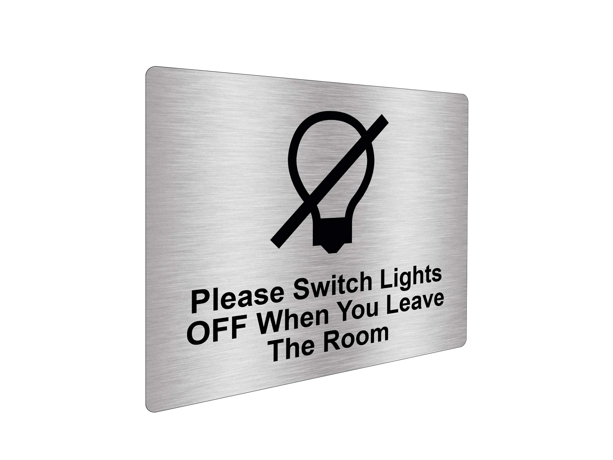 Adesivo Argento Metallizzato "Please Switch Lights Off When You Leave Room" 12x10 Cm Con Icona Universale - 5